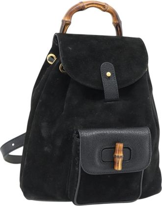Gucci Vintage Bamboo Suede Black Suede Backpack Bag (Pre-Owned)
