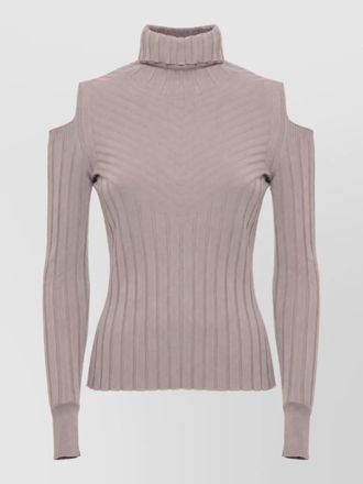 D.exterior ribbed cutout high neck long sleeve top