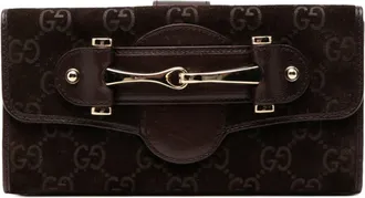 Gucci Brown Suede Leather Long Wallet (Bi-Fold) (Pre-Owned)