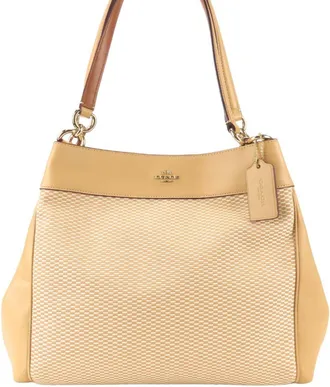 Coach Beige Ivory Canvas Leather Tote Bag (Pre-Owned)