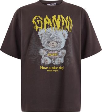 Ganni Forest Teddy T-shirt - Dames - T-shirts - Bruin - M - Katoen - Tops