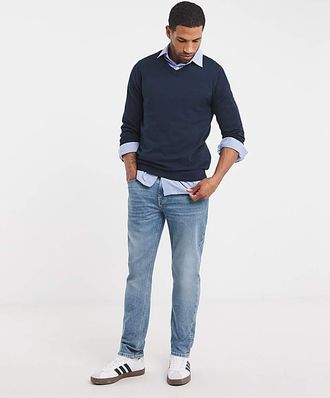 Jacamo Cotton Knitted V Neck Jumper Long
