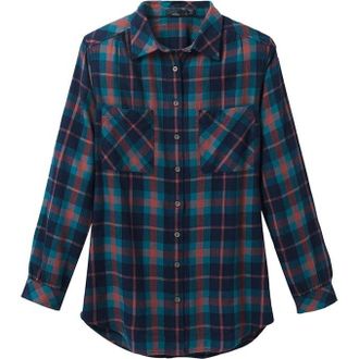 Prana PrAna Beezly Flannel Shirt Womens Blue Plaid Cotton Pockets Button-Up GBO107