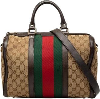 Gucci Pre-owned Canvas Satchel - Dames - Vintage Handtas - Beige - ONE Size - Vintage