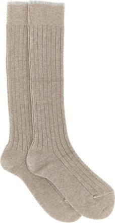 Brunello Cucinelli Ribbed Cashmere Socks Beige