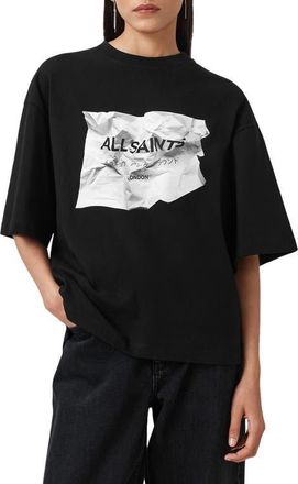 AllSaints Scrunch Amelie Oversize Cotton Graphic T-Shirt in Black at Nordstrom, Size X-Small