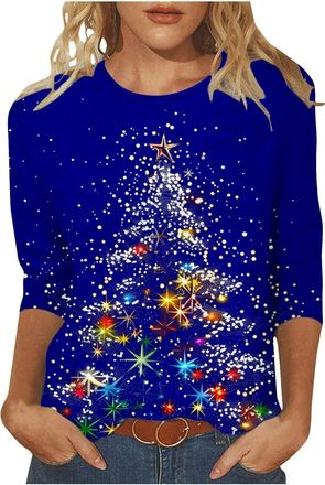 Generic Christmas Jumpers for Women UK Ladies Christmas Tops Tshirts Funny Printed Jumper Ugly Sweater Long Sleeve Pullover Winter Jumper Outwear Shirt Plus S
