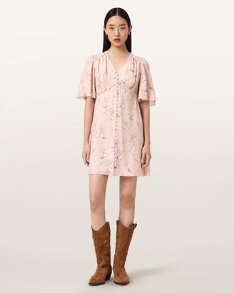 AllSaints Viscose Demi Floral Mini Dress, Size: UK 14/US 10