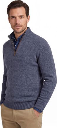 A Fish Named Fred katoenen A Fish Named Fred halfzip trui blauw effen slim fit