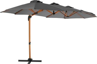 Oviala Sombrilla desplazada giratoria 360° 3 cabezales + funda gris