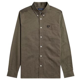 Fred Perry Mens Plain Warm Stone Brown Long Sleeve Oxford Shirt Cotton - Size X-Small