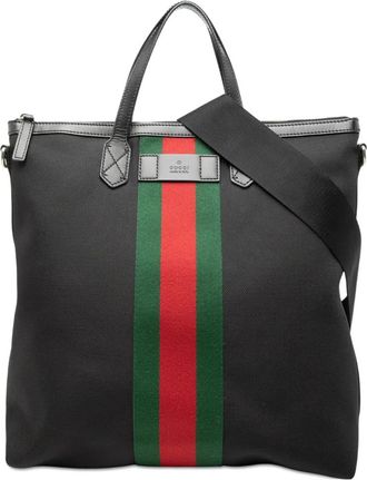 Gucci 2016-2025 Techno Web Vertical canvas shopper met rits - Zwart