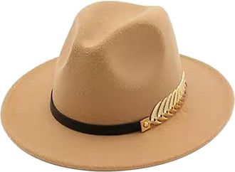 Generic Racing Horses Womens Fedora with Wide Brim and Coloured Metal Belt Buckle Cowboy Costume Boys, beige, One Size