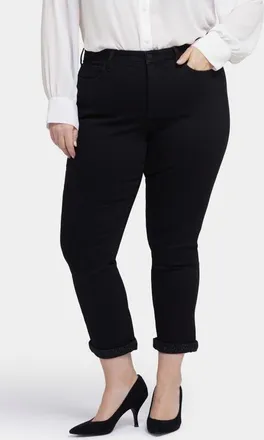 NYDJ Sheri Cheetah Cuff Ankle Slim Jeans in Black Rinse at Nordstrom, Size 18W