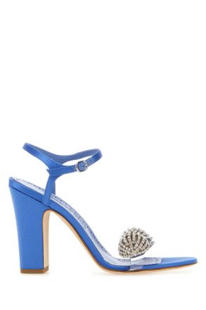 Manolo Blahnik Womens Blue Satin Elhob Sandals - Medium Blue Textile - Size EU 40