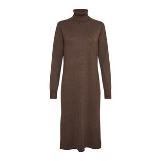 Saint Tropez Brown Melange Roll Neck Long Dress - female - Saint Tropez - Knitted Dresses - Brown - S - Dresses