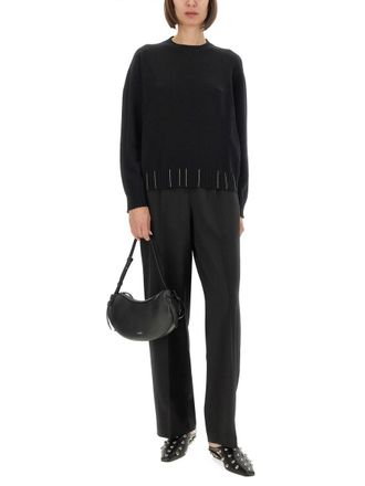 Fabiana Filippi Womens Platinum Crew-neck Jumper - Black Wool - Size EU 34 (Womens)