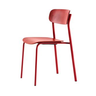 Thonet S 243 Stuhl, tomatenrot (RAL 3013) / Buche rostrot gebeizt (TP 239) / Nieten schwarz