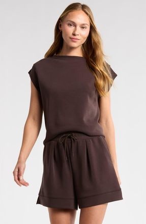 Zella Ultra Soft Knit Gathered Shoulder Top in Brown Mole at Nordstrom, Size Xx-Large