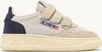 Autry MEDALIST KIDSTRIPES LOW SNEAKERS IN WHITE, SAND AND SPACE BLUE SUEDE TRICOLOR