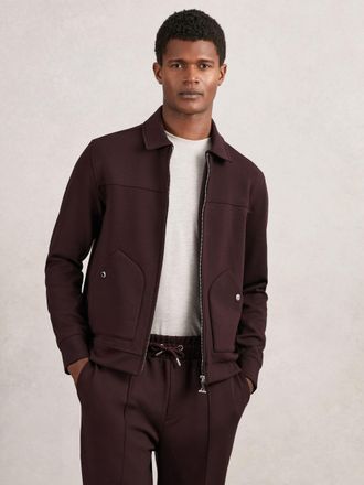 Reiss Cherry Red Premium Interlock Zip-through Overshirt, Xxl