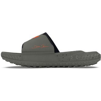 Under Armour unisex-adult Project Rock 3 Slides Sandal, (301) Clay Green/Black/Team Orange, 10.5 Women/9 Men