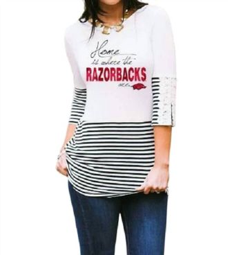 Gameday Couture University Of Arkansas Button-Lace Top In White