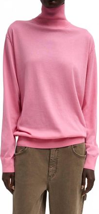 Tibi Super Fine Gauge Perfect Turtleneck Pullover In Bubble Gum Pink