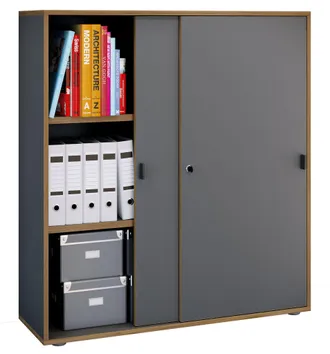 VCM Vcm - Armario De Oficina Con 3 Compartimentos Armario De Archivo Moderno Con Puertas Correderas Dimensiones Aprox. Al. 110 X An. 100 X P. 37 Cm- Salia