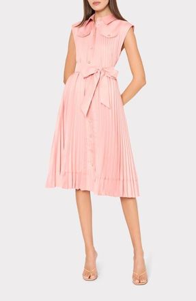 Milly Johanna Pleat Twill Midi Shirtdress in Blush at Nordstrom, Size 10