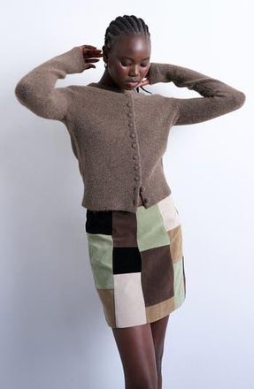 Topshop Covered Button Cardigan in Brown at Nordstrom Rack, Size Large