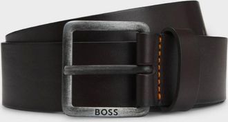 HUGO BOSS Mens BOSS Orange Jeeko Mens Leather Belt with Logo Buckle NOS - Dark Brown 202 - Black - Size: W40