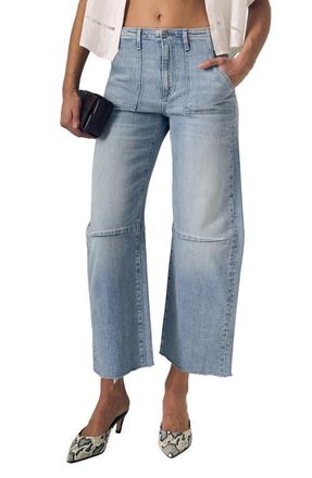 LE JEAN Utility Raw Hem Crop Barrel Jeans in Monterey at Nordstrom, Size 28Regular