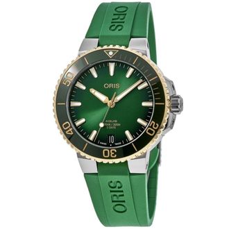 Oris Aquis Date Gold & Steel Green Dial Mens Watch