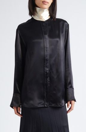 Jil Sander Relaxed Fluid Satin Button-Up Shirt in Black at Nordstrom, Size 6 Us