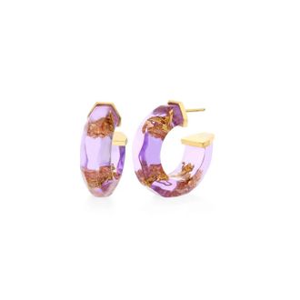Gold & Honey Womens Faceted Lucite Huggie Hoop Earrings In Purple-Gold-Leaf