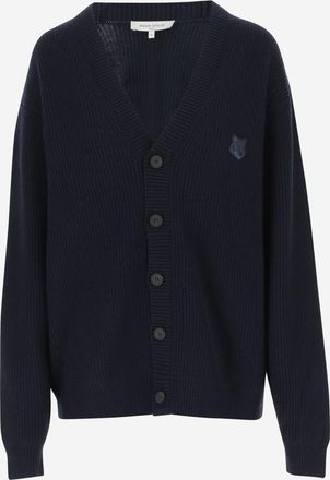 Maison Kitsun&eacute; Navy Blue Fox Head Patch Ribbed Cardigan