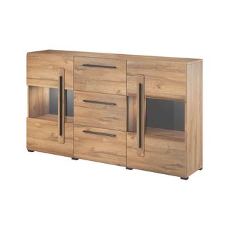 Petits Meubles Aparador 2 puertas 3 cajones con LED estratificado marr&oacute;n