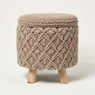Homescapes Indy Brown Macrame Storage Footstool - Homescapes
