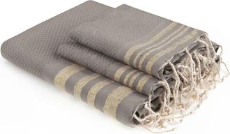 Febronie Futa set de ba&ntilde;o (1+2) algod&oacute;n topo / dorado 100x200+2(40x60)