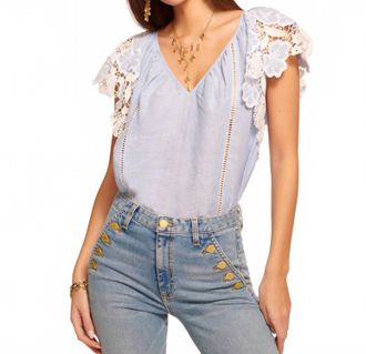 Ramy Brook Hilary Linen V-Neck Top In Chambray