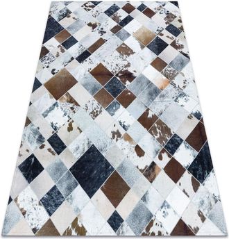 RugsX Carpet PATCHWORK 21720 beige / brown - Cowhide, Diamonds multicolour 120x170 cm