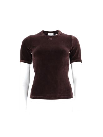 Courr&egrave;ges Velvet-Texture Fitted Cotton T-Shirt
