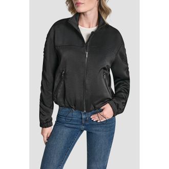 DKNY Ruched Sleeve Bomber Jacket in Black at Nordstrom, Size X-Large