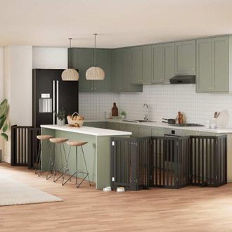 vidaXL Puerta De Perros Plegable 15 Paneles Madera &Aacute;lamo Negra 750 Cm Vidaxl