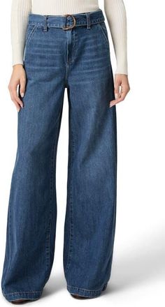 Paige Cameron High Waist Wide Leg Belted Jeans in Altitude at Nordstrom, Size 29