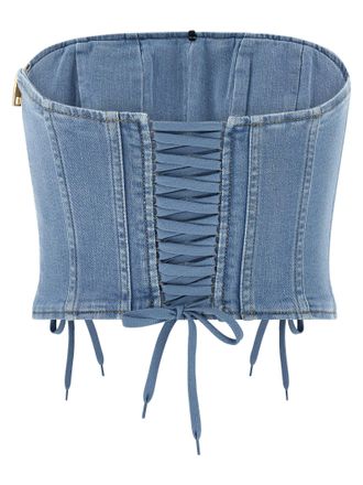 Elisabetta Franchi Denim Off-the-Shoulder Bustier Top - Blue