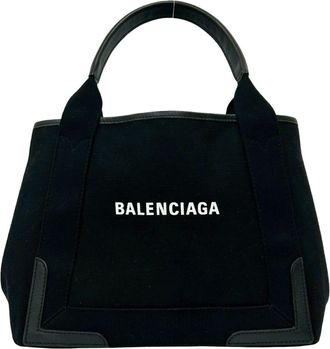 Balenciaga Black Canvas Leather Handbag Tote Bag (Pre-Owned)
