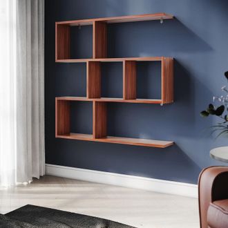 Elegant Lighting Elegant 3 Tier Floating Wall Mounted Walnut Wood Bookcase Home Office with Wheels 815mm