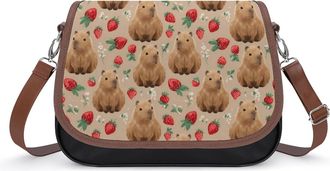 Generic Cute Capybara with Strawberry Small Womens Crossbody Bags Shoulder Handbag with Adjustable Strap for Travel